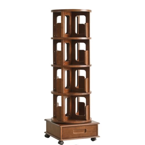 Tqertrtfxa 5-lagiges drehbares Bücherregal mit Rädern,vertikales Bücherregal aus Massivholz mit Schubladen,360 ° unabhängiges Bücherregal, Bücherregal für Zuhause(5th Floor) von Tqertrtfxa