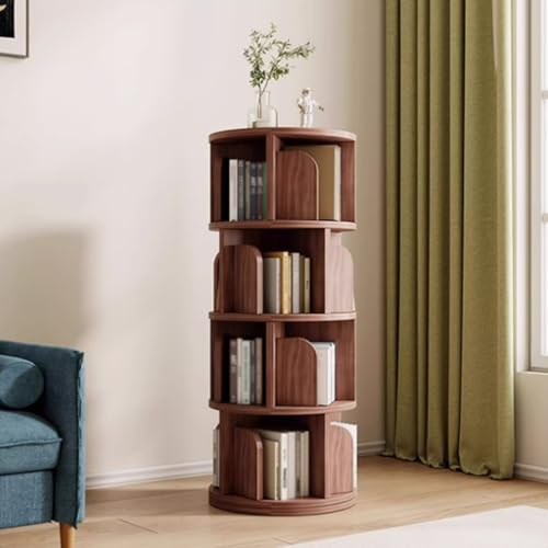 Tqertrtfxa Bücherregal aus massivem Holz,360 ° drehbar,Bücherregal für Erwachsene,Wohnzimmer-Lagerregal,Massivholz drehbares Bücherregal 360 Grad Bücherregal(Walnut,128 * 50cm/50.4 * 19.7in) von Tqertrtfxa