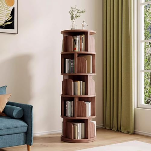 Tqertrtfxa Bücherregal aus massivem Holz,360 ° drehbar,Bücherregal für Erwachsene,Wohnzimmer-Lagerregal,Massivholz drehbares Bücherregal 360 Grad Bücherregal(Walnut,159 * 44cm/62.6 * 17.3in) von Tqertrtfxa