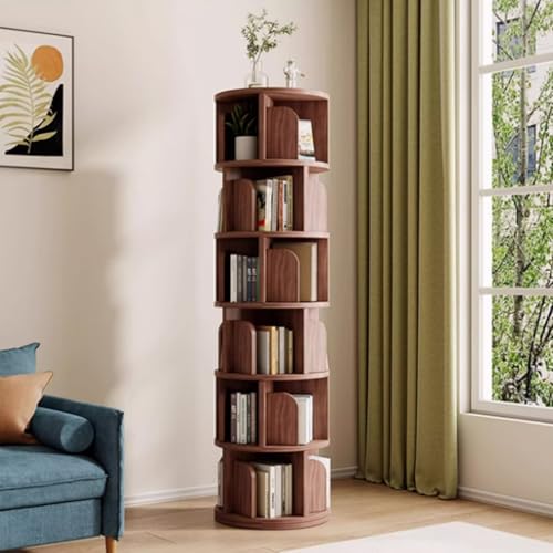 Tqertrtfxa Bücherregal aus massivem Holz,360 ° drehbar,Bücherregal für Erwachsene,Wohnzimmer-Lagerregal,Massivholz drehbares Bücherregal 360 Grad Bücherregal(Walnut,190 * 39cm/74.8 * 15.4in) von Tqertrtfxa