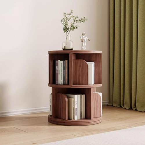 Tqertrtfxa Bücherregal aus massivem Holz,360 ° drehbar,Bücherregal für Erwachsene,Wohnzimmer-Lagerregal,Massivholz drehbares Bücherregal 360 Grad Bücherregal(Walnut,66 * 44cm/26 * 17.3in) von Tqertrtfxa