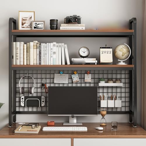 Tqertrtfxa Doppelstöckiges Computer-Schreibtischregal,Schreibtischständer aus Holz,Schreibtischaufbewahrung fürs Wohnheim,Aufbewahrung fürs Wohnheim-Büro,Schreibtischregal(BlackB,135CM/53.1in) von Tqertrtfxa
