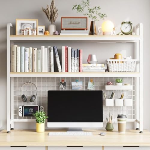 Tqertrtfxa Doppelstöckiges Computer-Schreibtischregal,Schreibtischständer aus Holz,Schreibtischaufbewahrung fürs Wohnheim,Aufbewahrung fürs Wohnheim-Büro,Schreibtischregal(WhiteB,75cm/29.5in) von Tqertrtfxa