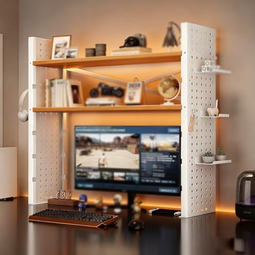 Tqertrtfxa Dreistufiges Schreibtischregal mit Ablage und Organisation,Stahlrahmen-Schreibtisch,geeignet für Studentenwohnheime,Büros und Bücherregale zu Hause(Log Color 3 * 80cm) von Tqertrtfxa
