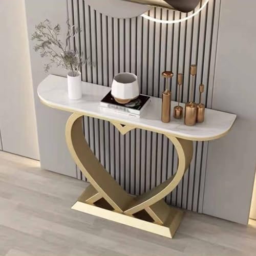 Tqertrtfxa Konsolentisch mit Antik-Finish und herzförmigem Fuß,Moderner Halbmond-Konsolentisch,Moderner geometrischer Konsolentisch mit Metallbeinen,schmaler Wohnzimmer-Konsolentisch(B,100cm/39.4in) von Tqertrtfxa
