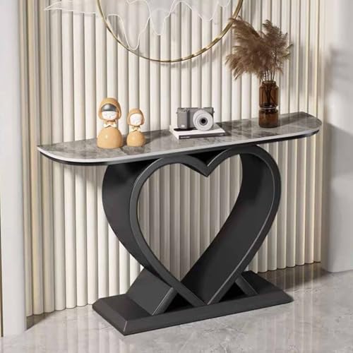 Tqertrtfxa Konsolentisch mit Antik-Finish und herzförmigem Fuß,Moderner Halbmond-Konsolentisch,Moderner geometrischer Konsolentisch mit Metallbeinen,schmaler Wohnzimmer-Konsolentisch(A,80cm/31.5in) von Tqertrtfxa