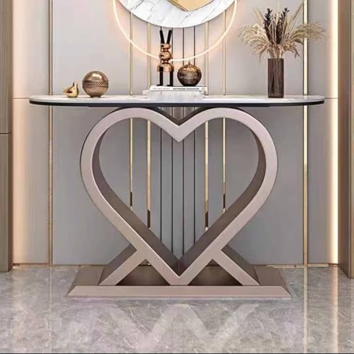 Tqertrtfxa Konsolentisch mit Antik-Finish und herzförmigem Fuß,Moderner Halbmond-Konsolentisch,Moderner geometrischer Konsolentisch mit Metallbeinen,schmaler Wohnzimmer-Konsolentisch(D,80cm/31.5in) von Tqertrtfxa