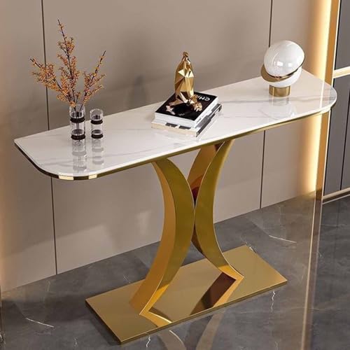 Tqertrtfxa Moderner,30 cm breiter,kunstvoller Dekotisch,halbmondförmiger Sofatisch,Moderner geometrischer Konsolentisch mit Metallbeinen,Langer, schmaler Wohnzimmer-Konsolentisch(A,150cm/59.1in) von Tqertrtfxa