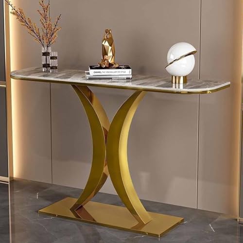 Tqertrtfxa Moderner,30 cm breiter,kunstvoller Dekotisch,halbmondförmiger Sofatisch,Moderner geometrischer Konsolentisch mit Metallbeinen,Langer, schmaler Wohnzimmer-Konsolentisch(B,120cm/47.2in) von Tqertrtfxa