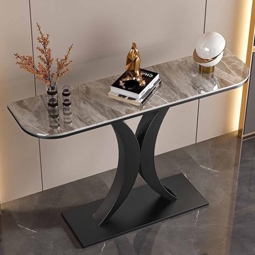 Tqertrtfxa Moderner,30 cm breiter,kunstvoller Dekotisch,halbmondförmiger Sofatisch,Moderner geometrischer Konsolentisch mit Metallbeinen,Langer, schmaler Wohnzimmer-Konsolentisch(D,100cm/39.4in) von Tqertrtfxa