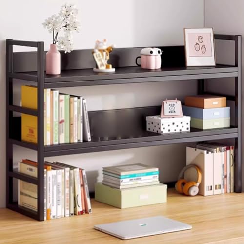 Tqertrtfxa Multifunktionales Schreibtischregal mit Zwei Ebenen,Homeoffice-Regal,Bücherregal aus Holz und Metall,Offenes Schreibtisch-Regal für Wohnheime,Büros und Wohnungen(Black,50cm/19.7in) von Tqertrtfxa