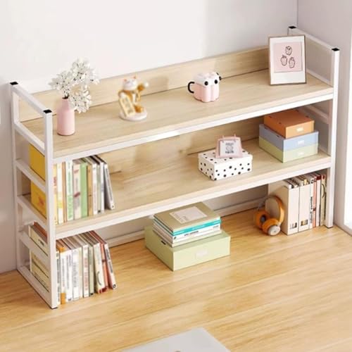Tqertrtfxa Multifunktionales Schreibtischregal mit Zwei Ebenen,Homeoffice-Regal,Bücherregal aus Holz und Metall,Offenes Schreibtisch-Regal für Wohnheime,Büros und Wohnungen(Wool,115cm/45.3in) von Tqertrtfxa