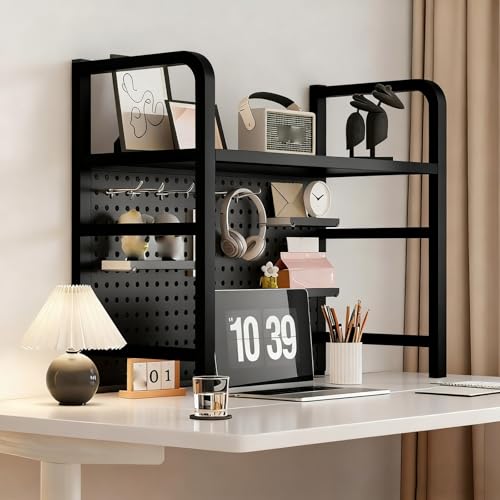 Tqertrtfxa Multifunktionales Tischregal mit Zwei Ebenen,Schreibtischaufbewahrung fürs Wohnheim,Computer-Schreibtischregal,Geeignet für Zuhause, Büro oder Wohnheim(BlackA,75cm/29.5in) von Tqertrtfxa