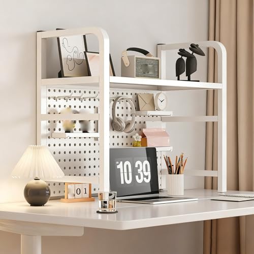 Tqertrtfxa Multifunktionales Tischregal mit Zwei Ebenen,Schreibtischaufbewahrung fürs Wohnheim,Computer-Schreibtischregal,Geeignet für Zuhause, Büro oder Wohnheim(WhiteA,95cm/37.4in) von Tqertrtfxa