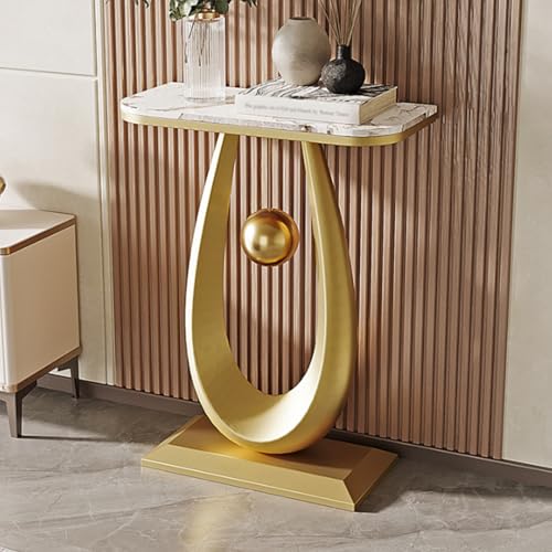 Tqertrtfxa Nordischer Marmor-Verandatisch Schrank mit Schmiedeeisenrahmen Verandatisch mit Podest Moderner Konsolentisch aus Schmiedeeisen und Stein Kratzfester Flur-Konsolentisch(Gold B,50cm/19.7in) von Tqertrtfxa