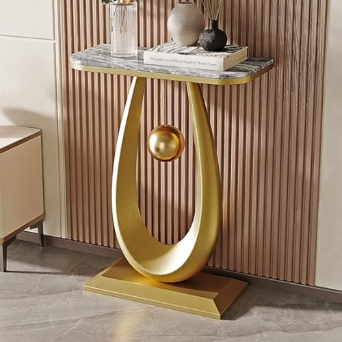 Tqertrtfxa Nordischer Marmor-Verandatisch Schrank mit Schmiedeeisenrahmen Verandatisch mit Podest Moderner Konsolentisch aus Schmiedeeisen und Stein Kratzfester Flur-Konsolentisch(Gold C,40cm/15.7in) von Tqertrtfxa
