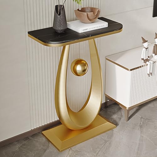 Tqertrtfxa Nordischer Marmor-Verandatisch Schrank mit Schmiedeeisenrahmen Verandatisch mit Podest Moderner Konsolentisch aus Schmiedeeisen und Stein Kratzfester Flur-Konsolentisch(Gold D,50cm/19.7in) von Tqertrtfxa