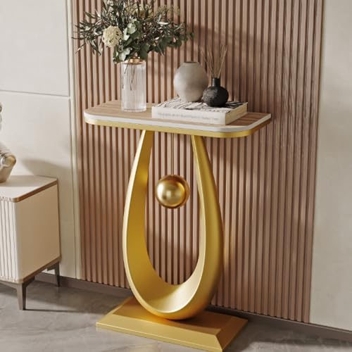 Tqertrtfxa Nordischer Marmor-Verandatisch Schrank mit Schmiedeeisenrahmen Verandatisch mit Podest Moderner Konsolentisch aus Schmiedeeisen und Stein Kratzfester Flur-Konsolentisch(Gold E,50cm/19.7in) von Tqertrtfxa