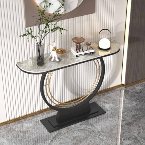Tqertrtfxa Steinplatten-Konsolentisch,minimalistisches Dekor,Halbrunder Konsolenschrank,Sideboard,wandseitiges Flur-Sideboard,Verandatisch mit Podest(D,150cm/59.1in) von Tqertrtfxa