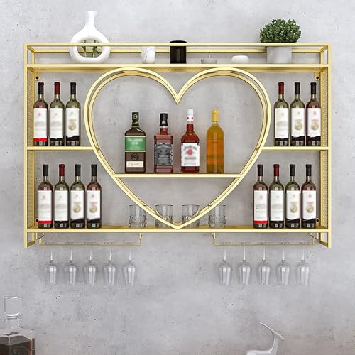 Großes, An Der Wand Montiertes Weinregal Aus Eisen, Bar-Spirituosenregal, Modernes Bar-Schwimmwandregal Mit Hängendem Weinglasregal Für Den Küchenweinkeller, Gold/Schwarz/Weiß(Gold,100x15x80cm) von Tqoiozxa