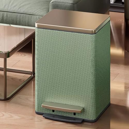 Modern Mülleimer mit Trittpedal und Inneneimer luxuriöser Abfalleimer mit Soft-Close-Funktion und Deckel Rechteckiger Edelstahl-Mülleimermit PU-Leder-Außenschicht für Zuhause und Büro(Fairy Green,9L) von Tqoiozxa