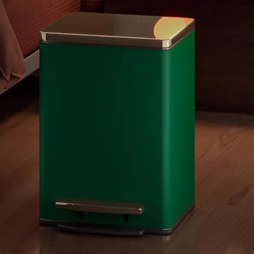 Modern Mülleimer mit Trittpedal und Inneneimer luxuriöser Abfalleimer mit Soft-Close-Funktion und Deckel Rechteckiger Edelstahl-Mülleimermit PU-Leder-Außenschicht für Zuhause und Büro(Roman Green,9L) von Tqoiozxa