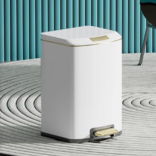 Mülleimer für den Innenbereich Hohes Fassungsvermögen Mülleimer mit Deckel und Pedaleimer Edelstahl-Treteimer Küchenmülleimer mit Soft-Close-Deckel、Inneneimer für Zuhause, Büro und Küche(Matte White,7 von Tqoiozxa
