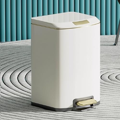 Mülleimer für den Innenbereich Hohes Fassungsvermögen Mülleimer mit Deckel und Pedaleimer Edelstahl-Treteimer Küchenmülleimer mit Soft-Close-Deckel、Inneneimer für Zuhause, Büro und Küche(Cream White,1 von Tqoiozxa