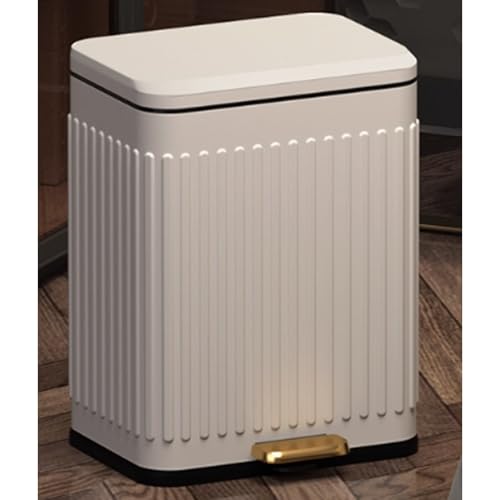 Mülleimer luxuriöser Abfalleimer mit Soft-Close-Funktion und Deckel Edelstahl-Mülleimer mit Trittpedal und Inneneimer Luxuriöser Papierkorb Pedaleimer für Küche, Bad,Wohnzimmer und Büro(Matte white go von Tqoiozxa