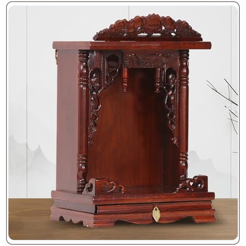Tqoiozxa An der Wand montierter Buddha-Altar aus Massivholz, Nische für im Haushalt, Mini-Buddha-Schrein mit Schublade für Pooja und Räucherstäbchen-Tribut(Chestnut red,XL) von Tqoiozxa