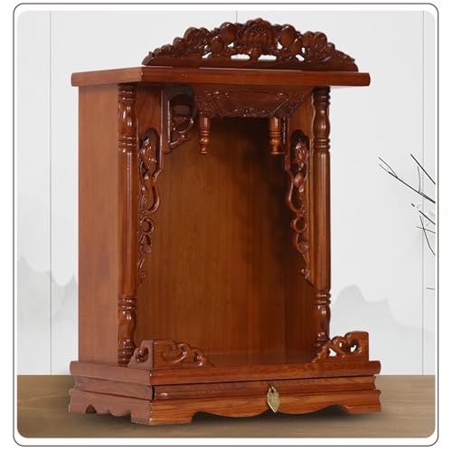 Tqoiozxa An der Wand montierter Buddha-Altar aus Massivholz, Nische für im Haushalt, Mini-Buddha-Schrein mit Schublade für Pooja und Räucherstäbchen-Tribut(Yellow Wood,XL) von Tqoiozxa