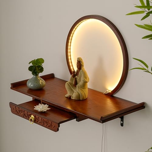Tqoiozxa Bambus Buddha Altar Regalständer mit Schublade, Mit leichtem Altarregal für die Wand, Schreinaltartisch, buddhistische Nischen-Räucherstäbchenständer, Tributtische(Walnut,50CM/19.6IN) von Tqoiozxa