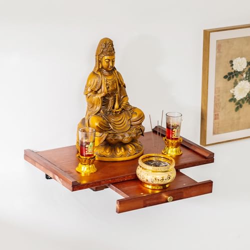 Tqoiozxa Buddha-Altar-Regalständer aus Holz, Wandmontierter Statuen-Schreintisch, Altarschrank für Hexe, Wicca, buddhistisches Gebetsregal(60 * 30 * 33cm/23.6 * 11.8 * 12.9in) von Tqoiozxa