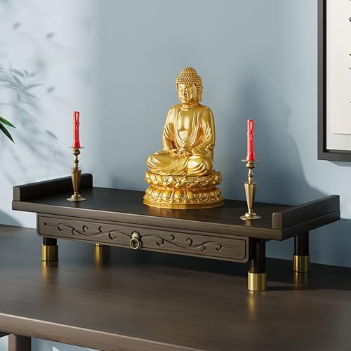 Tqoiozxa Buddha-Altartisch, wandmontierter persönlicher Schrein, buddhistisches Altarregal aus Holz für Zuhause, Gottesregal für Reichtumsgott, Guanyin, Buddha-Statue(Desktop,Large) von Tqoiozxa