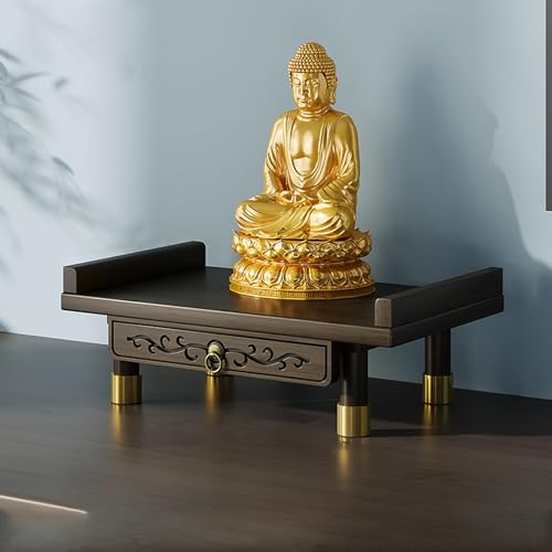 Tqoiozxa Buddha-Altartisch, wandmontierter persönlicher Schrein, buddhistisches Altarregal aus Holz für Zuhause, Gottesregal für Reichtumsgott, Guanyin, Buddha-Statue(Desktop,Small) von Tqoiozxa