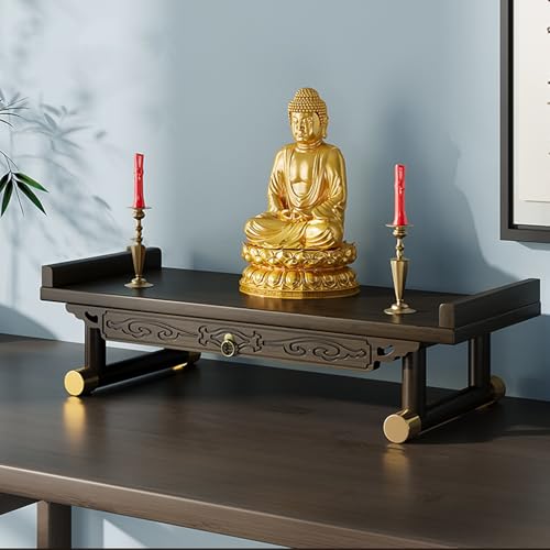 Tqoiozxa Buddha-Altartisch, wandmontierter persönlicher Schrein, buddhistisches Altarregal aus Holz für Zuhause, Gottesregal für Reichtumsgott, Guanyin, Buddha-Statue(Heightened,Large) von Tqoiozxa