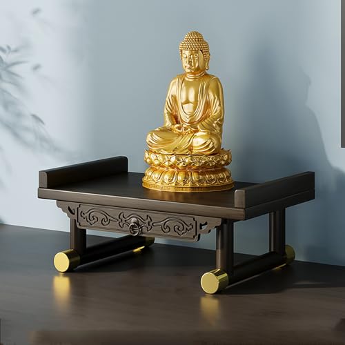Tqoiozxa Buddha-Altartisch, wandmontierter persönlicher Schrein, buddhistisches Altarregal aus Holz für Zuhause, Gottesregal für Reichtumsgott, Guanyin, Buddha-Statue(Heightened,Small) von Tqoiozxa