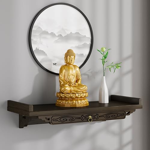Tqoiozxa Buddha-Altartisch, wandmontierter persönlicher Schrein, buddhistisches Altarregal aus Holz für Zuhause, Gottesregal für Reichtumsgott, Guanyin, Buddha-Statue(Wall-Mounted,Large) von Tqoiozxa