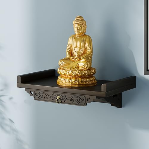 Tqoiozxa Buddha-Altartisch, wandmontierter persönlicher Schrein, buddhistisches Altarregal aus Holz für Zuhause, Gottesregal für Reichtumsgott, Guanyin, Buddha-Statue(Wall-Mounted,Small) von Tqoiozxa