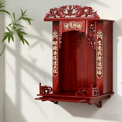 Tqoiozxa Buddha-Regal, Wandschrank aus Holz für den Haushalt, Statuenständer-Nische mit Schublade, Wandmontierter Schrein-Altartisch, für Pooja und Räuchergefäß(A,31CM/12.2IN) von Tqoiozxa