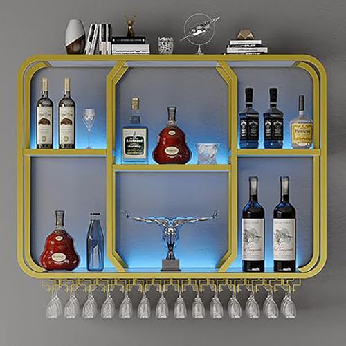 Tqoiozxa Großes, An Der Wand Montiertes Weinregal Aus Eisen, 36 Zoll, Industrielles Metalldisplay Mit Weinglashalter, Schwebende Regale Für Die Bareinheit, Kelchdisplay-Lagerregal Mit LED(Gold,120cm) Tqoiozxa Großes, An Der Wand Montiertes Weinregal Aus Eisen, 36 Zoll, Industrielles Metalldisplay Mit Weinglashalter, Schwebende Regale Für Die Bareinheit, Kelchdisplay-Lagerregal Mit LED(Gold,120cm) von Tqoiozxa