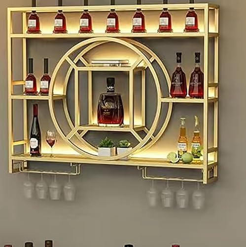 Tqoiozxa Großes, An Der Wand Montiertes Weinregal Aus Eisen. Mehrschichtiges Lagerregal. Bar-Einheit. Modisches Weinregal Für Restaurants. Lagerregal Für Spirituosenschränke(Gold,160cm) von Tqoiozxa
