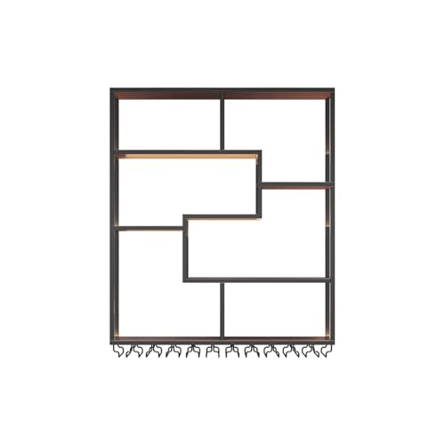 Tqoiozxa Modernes Weinlagerregal Zur Wandmontage Mit LED-Licht, Großes Spirituosenregal Aus Eisen Mit Weinglashalter, Weinflaschen-Präsentationsregal, Schwebende Regale(Black,120 * 120cm) von Tqoiozxa