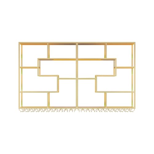 Tqoiozxa Modernes Weinlagerregal Zur Wandmontage Mit LED-Licht, Großes Spirituosenregal Aus Eisen Mit Weinglashalter, Weinflaschen-Präsentationsregal, Schwebende Regale(Gold,140 * 120cm) von Tqoiozxa
