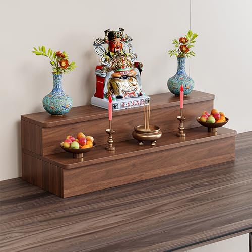 Tqoiozxa Schreibtisch-Buddha-Statue, Schrein-Altartisch, Meditationstisch aus Holztempel,Guan Gong Gott des Reichtums Pagodenregal(Double-Layer,100 * 15 * 20cm/39.3 * 5.9 * 7.8in) von Tqoiozxa