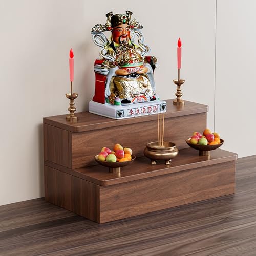 Tqoiozxa Schreibtisch-Buddha-Statue, Schrein-Altartisch, Meditationstisch aus Holztempel,Guan Gong Gott des Reichtums Pagodenregal(Double-Layer,30 * 15 * 20cm/11.8 * 5.9 * 7.8in) von Tqoiozxa