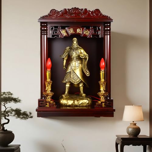Tqoiozxa Wandmontierter/Desktop-Buddha-Altar aus Massivholz, Haushaltsaltarschrein, Gott des Reichtums, Schrank, Guanyin-Räucherstäbchen-Tischständer(A,46 * 30 * 67CM/18.1 * 11.8 * 26.3IN) von Tqoiozxa