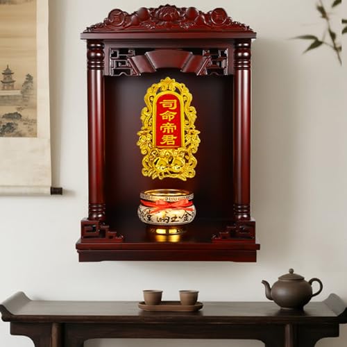 Tqoiozxa Wandmontierter/Desktop-Buddha-Altar aus Massivholz, Haushaltsaltarschrein, Gott des Reichtums, Schrank, Guanyin-Räucherstäbchen-Tischständer(B,50 * 35 * 72CM/19.6 * 13.7 * 28.3IN) von Tqoiozxa