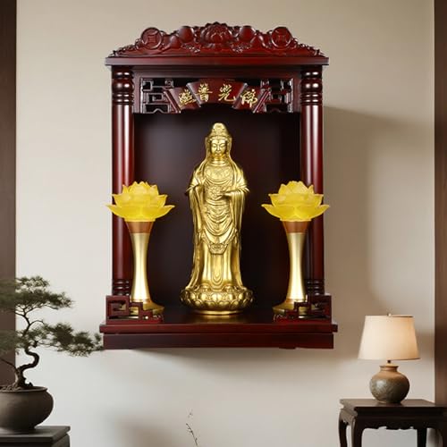 Tqoiozxa Wandmontierter/Desktop-Buddha-Altar aus Massivholz, Haushaltsaltarschrein, Gott des Reichtums, Schrank, Guanyin-Räucherstäbchen-Tischständer(C,42 * 28 * 61CM/16.5 * 11 * 24IN) von Tqoiozxa