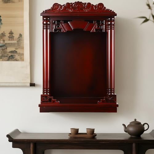 Tqoiozxa Wandmontierter/Desktop-Buddha-Altar aus Massivholz, Haushaltsaltarschrein, Gott des Reichtums, Schrank, Guanyin-Räucherstäbchen-Tischständer(D,54 * 35 * 75CM/21.2 * 13.7 * 29.5) von Tqoiozxa